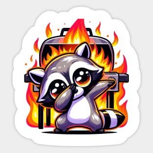 Dabbing Raccoon and Barbecue Grill Fire Sticker